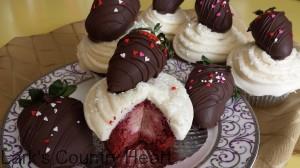 Chocolate Strawberry Filled Red Velvet Cupcakes